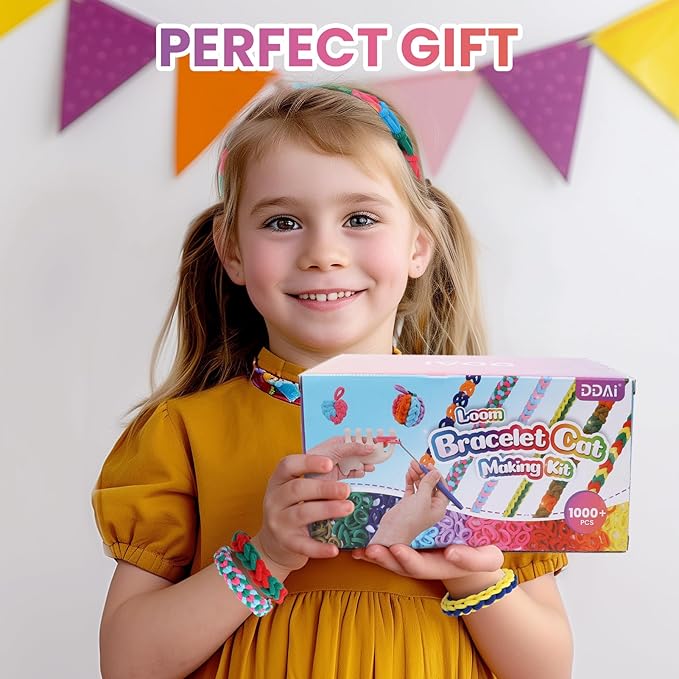 DDAI Bracelet Making Kit for Girls Ages 6-12 – Arts and Crafts for Kids Weaving Loom Bracelets Kits -1000+ Colorful Elastic Cloth Loom Bands – Great Birthday Gift for Girls Boys 7 8-12 Years Old