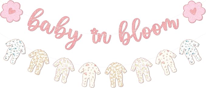 Baby in Bloom Banner, Pre-Strung Floral Onesie Garland Baby Shower Banner for It's a Girl Baby Shower Decoration