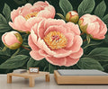 KIREUPA Peony Flower Wall Mural, Retro Pink Peony Flower 3d Wall Murals, Romantic Garden Theme Wallpaper Mural, for Living Room Bedroom Large Wallpaper Indoor Decor 59" W x39.4 H