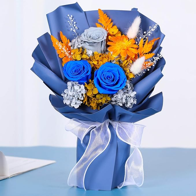 Forever Flowers for Delivery, Preserved Long Lasting Flower Bouquets, Blue Rose Bouquet for Mom, Wife or Girlfriend on Festivals Birthday Anniversary