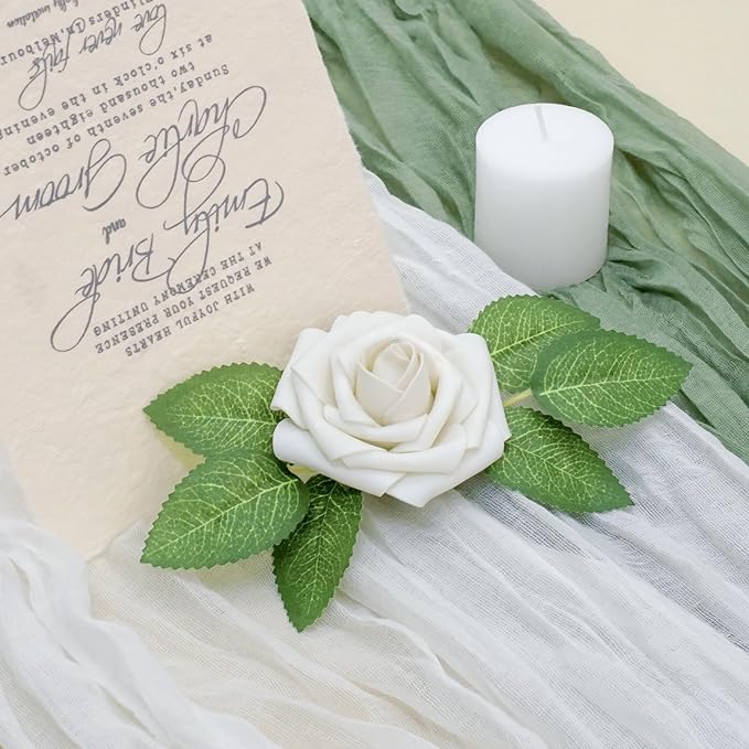 Artificial Flowers, 25pcs Artificial Rose for DIY Bouquets Arrangement, Sand White Rose Flowers Foam Fake with Stems for Wedding Shower Party Floral Arrangements Tables Home Decorations