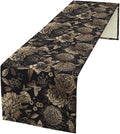 Gold Black Floral Table Runner, Vintage Peony Flower Blossom Butterfly Rustic Plant Leaves Gothic Dark Floral Table Runner for Farmhouse Cottage Kitchen Dining Table Decor, 13x108inch