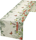 Watercolor Mushroom Table Runner, Boho Vintage Green Plant Butterfly Wildflower Eucalyptus Leaf Print Table Cover for Home Holiday Party Indoor Outdoor, 13x36inch