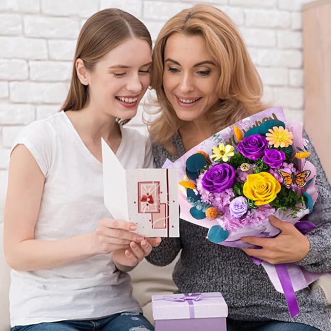 Flowers for Delivery Prime Forever Flowers Preserved Roses Bouquets Purple Flower Birthday Gifts for Women Valentine's Day Mothers Day Graduation