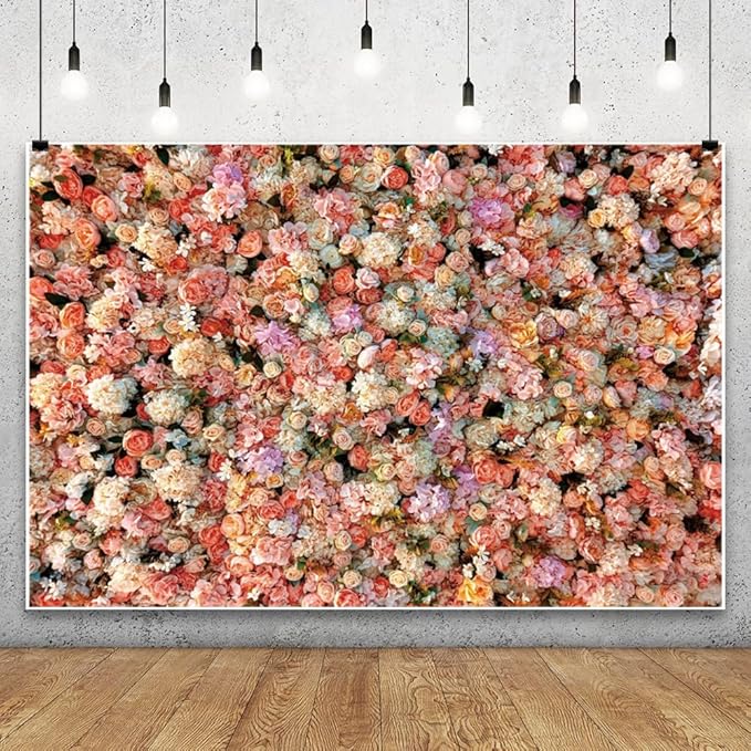 Leowefowa Floral Wall Photography Backdrop 10x6.5ft Colorful Rose Flower Romantic Wedding Background for Lover Spring Pink White Rose Petal Engagement Party Banner Decor Photo Supplies Prop