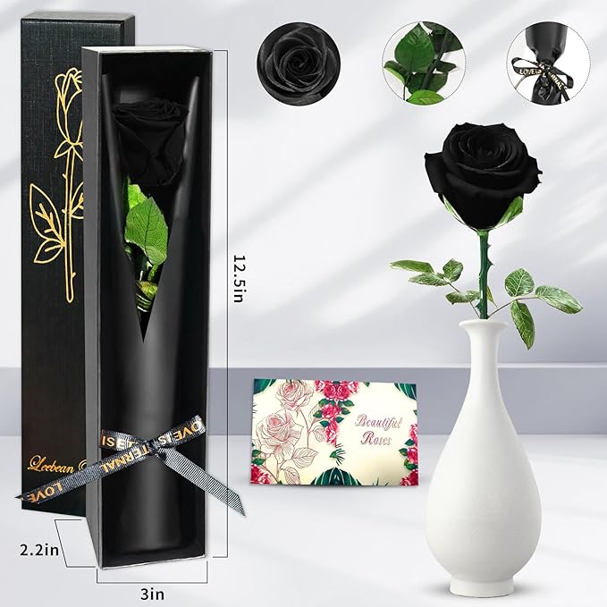Black Single Forever Roses in a Box,Preserved Flowers for Delivery,Preserved Rose Gifts for Women, Real Roses Gift for Her, Mom Birthday Gifts, Mothers Day Flowers,Valentines Flowers