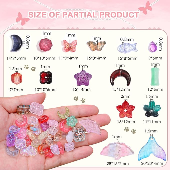 150-200Pcs Assorted Glass Beads for Jewelry Making Colorful Beads of Various Flower Butterfly Geometric Animal Bow Charms Crystal Loose Bead for Bracelet Necklace Earrings Pendant Crafts DIY