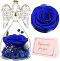 Yamonic Mom Birthday Gifts for Mom, Angel Figurines with Real Rose Gifts for Her Mom Grandma,Preserved Flowers Rose Angel Figurines for Mothers Day Christmas Anniversary Birthday Gifts for Her (Blue)