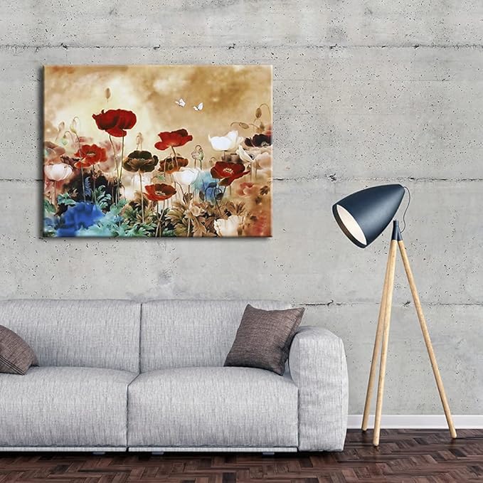Wieco Art Blooming Poppies Large Colorful Flowers Pictures Paintings on Canvas Wall Art Modern Stretched and Framed Floral Giclee Canvas Prints Artwork for Living Room Bedroom Home Office Decor L