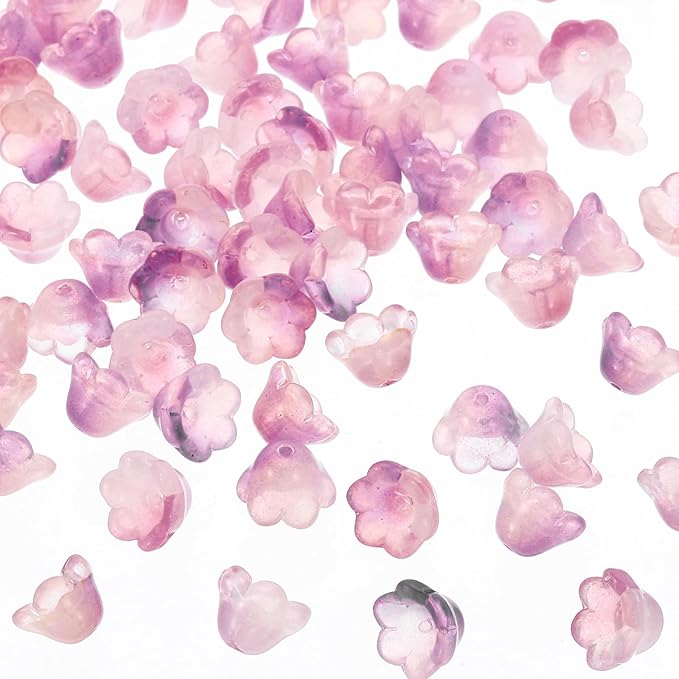 PATIKIL Glass Trumpet Flower Beads, 200 Pcs Gradient Flower Bead Charm for Jewelry Making DIY Craft, Bracelets, Earrings, Necklaces Decorations, Lotus Purple