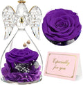 Yamonic Mom Birthday Gifts for Mom Grandma, Angel Figurines with Real Rose Gifts for Women Moms, Preserved Flowers Rose Glass Angel for Mothers Day Christmas Valentine's Day Gifts for Her(Purple)