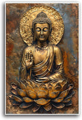 Buddha Wall Art Golden Buddha in Lotus Seat Serene spiritual statue radiant aura Meditation and mindfulness wall art suitable for sacred spaces 28x40in Frameless