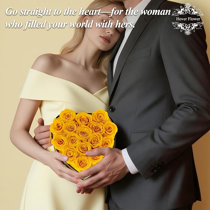 16 Forver Preserved Flowers in a Heart Box, Flowers for Her,Eternal Roses Flowers for Delivery Prime, Flowers Birthday Gifts for Women Mom Grandma Wife - Yellow