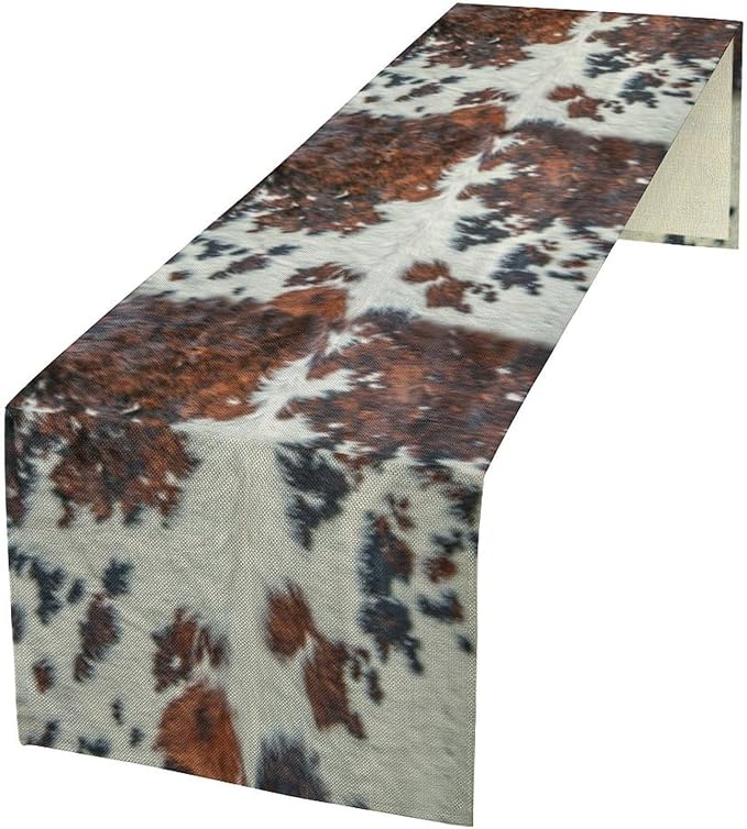 Cow Print Table Runner, Brown Cowhide Print Western Style Table Runner Country Farmhouse Cottage Cow Patten Table Decoration for Home Kitchen Dining, 13x108 in