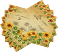 Sunflower Placemats, Rural Vintage Old Watercolour Sunflower Butterfly Flower Bee Print Washable Fabric Placemats Table Kitchen Dining Party 12x18 Inch Set of 6