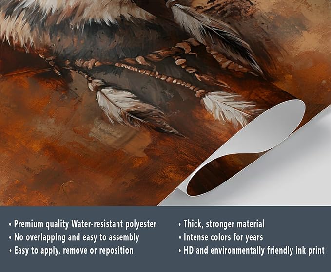 Wolf Dreamcatcher Wall Mural, Tribal Wolf 3D Wall Murals, Feathers Dreamcatcher Animal Totem Wallpaper Mural, for Living Room Bedroom Large Wallpaper Indoor Decor 98.4" W x68.9 H