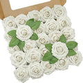 Artificial Flowers, 25pcs Artificial Rose for DIY Bouquets Arrangement, Sand White Rose Flowers Foam Fake with Stems for Wedding Shower Party Floral Arrangements Tables Home Decorations