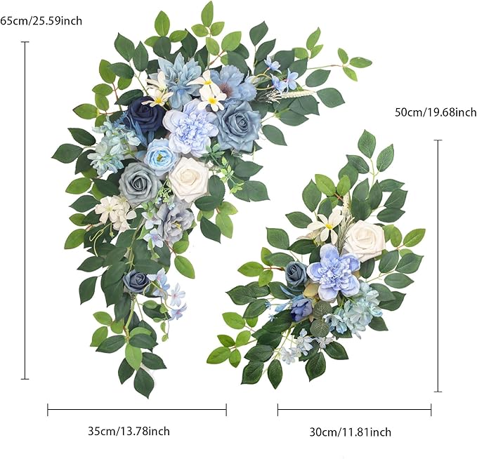 Pack of 2 Artificial Flowers for Backdrop Decoration, Wedding Arch Flowers,Reception Welcome Sign, Eucalyptus Garland, Suited to Aisle Decor and Wedding Arches(Blue)