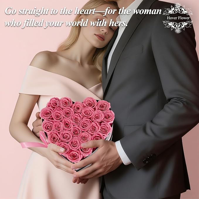 27 Forver Preserved Flowers in a Heart Box, Flowers for Her,Eternal Roses Flowers for Delivery Prime, Flowers Birthday Gifts for Women Mom Grandma Wife - Pink