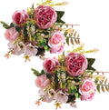 ASTRYAS Artificial Flowers, Pink Artificial Peony Small Silk Flowers Fake Peonies Bouquet Rose Flower Arrangement Table Centerpiece for Dining Party Home Decoration(Pink)