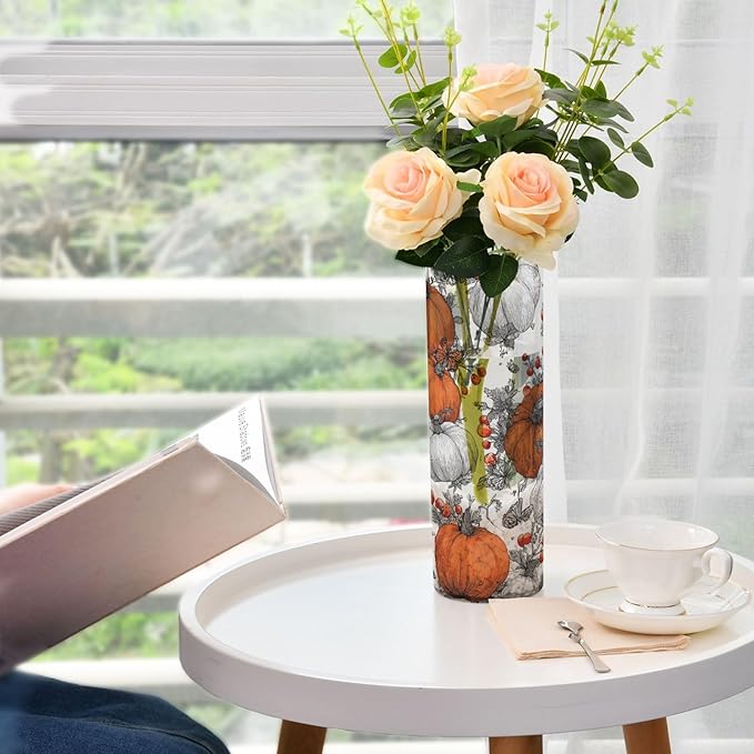Flower Vase Clear Plastic Cylinder Vases Decor for Centerpieces Home Storage Office Weddings Pumpkin Butterfly Berry 11.8 x 3.9 in