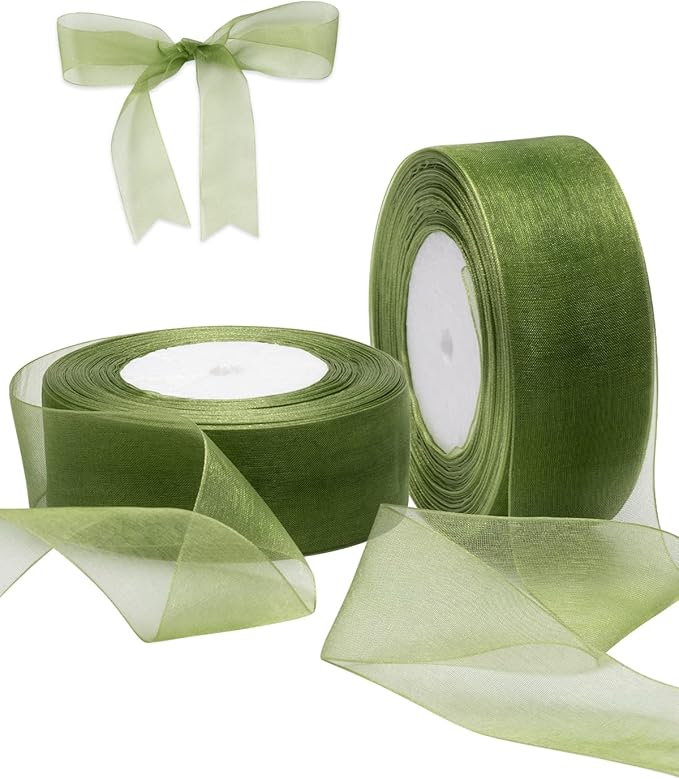 2 Roll Saga GreenOrganza Ribbon 1.5 Inch - 100 Yards for Wedding Gift Wrapping, Invitations & Party Decoration