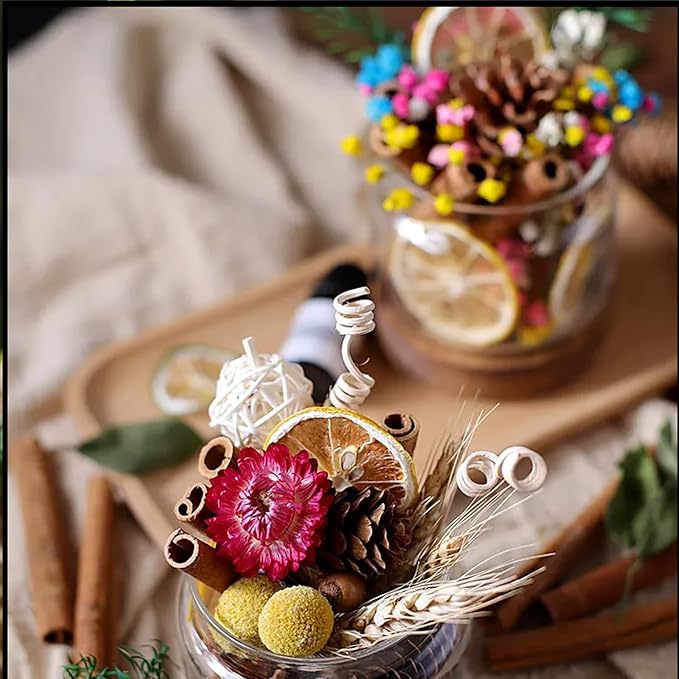 DIY Dried Flower Aromatherapy Kit with Natural Plant Essential Oils, Naturally Dried Flowers and Herbs Ornaments for DIY Flower Craft, Vintage Holiday Decor, Christmas (#C)