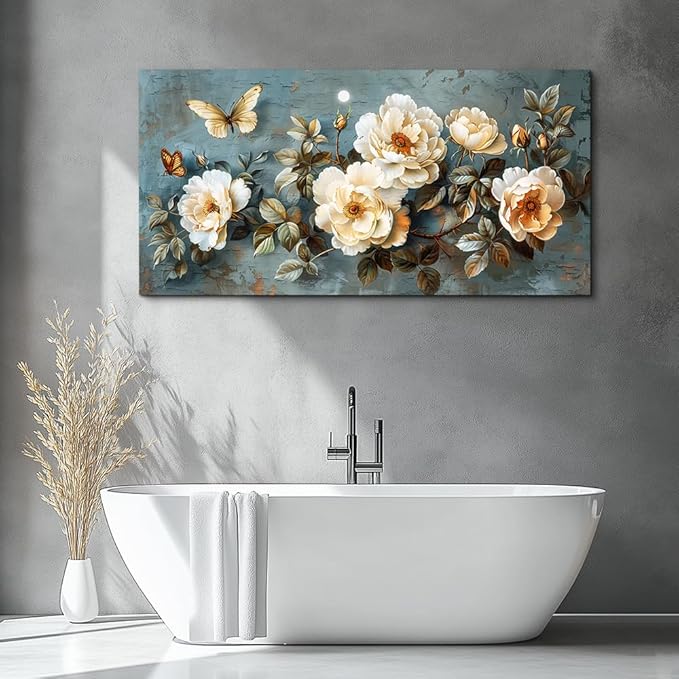 PHAOHUAXM Large Canvas Wall Art For Bedroom Wall Decorations For Living Room Office Decor Abstract Pictures White Flower Dining Room Painting Artwork Modern Framed Posters Home Decoration 24"x48"
