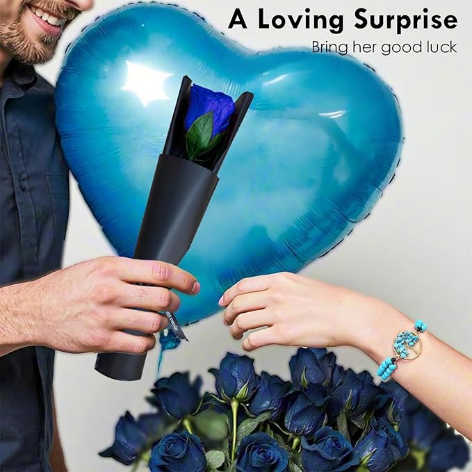 WILLSHINE Eternal Rose with Stem,Single Real Preserved Rose Gift Box,Forever Blue Flower Stems Bouquets for Women,Mum,Wife,Girlfriend,Valentine's Day,Mother's Day,Chirstmas,Birthday,Aniversary Gift