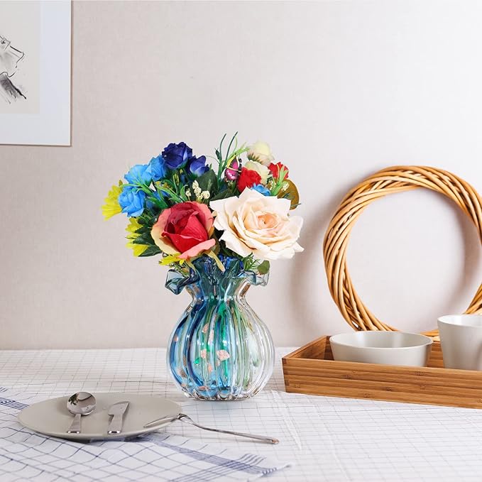Hand-Blown Glass vase, Unique Wide-Mouth Glass vase, Modern Glass Art Decoration, Suitable for Living Room, Kitchen, Wedding, Dining Table, and Office Centerpiece Floral Arrangements.