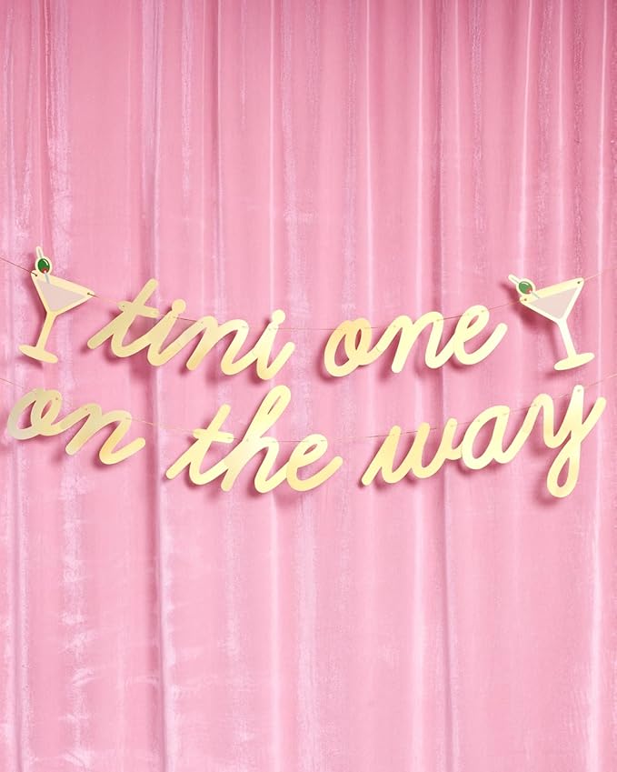 xo, Fetti Tini One On The Way Banner, Gold Foil - 4 Ft. | Baby Shower Decorations, Martini Sign, Gender Reveal Party Sign, Cocktail Photoshoot Backdrop