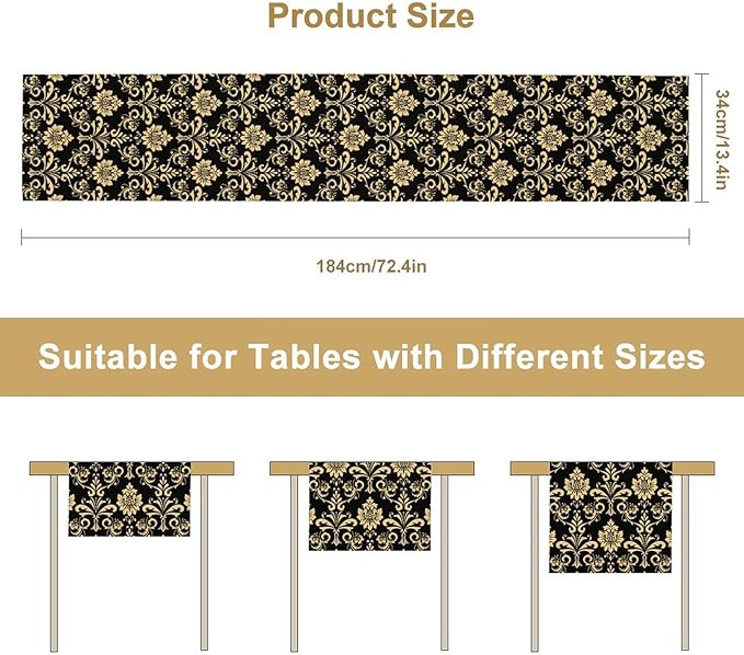 Gold Damask Table Runner,Gothic Antique Victorian Floral Boho Table Runner for Home Kitchen Table Dining Garden Farmhouse Wedding Party Decor 13x108 Inch
