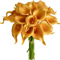 Mandy's PU Gold Calla Lily Artificial Flowers 20 Stems 13.5in Faux Realistic Centerpiece for Thanksgiving and Christmas Decorations DIY Bridal Bouquet Home Décor