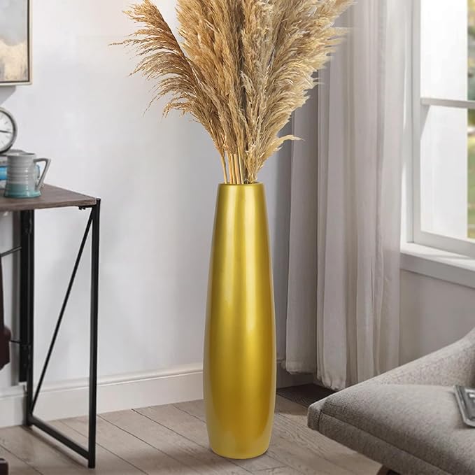Gold Ceramic Tall Floor Vase,28 Inch Large Modern Flower Vases for Home Décor,Wicker Big Floor Vases Decorations for Farmhouse, Living Room,Bedroom,Standing Plastic Vase Decorative Tall