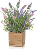 DILATATA Rustic Lavender Flowers Artificial Lavender Decor Fake Lavender Plant in Wooden Pot Faux Plants for Home Bathroom Table Centerpieces Wedding Decor Potted Lavender Flower Purple Decor