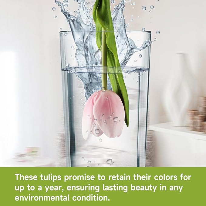 Buart Artificial Tulip in Bulk for Home Kitchen Wedding Bridal Bouquet,Fake Flowers for Valentine's Day Mother's Day Easter Table Centerpieces Decorations(Large Size,Pink,Real-Touch,12pcs)
