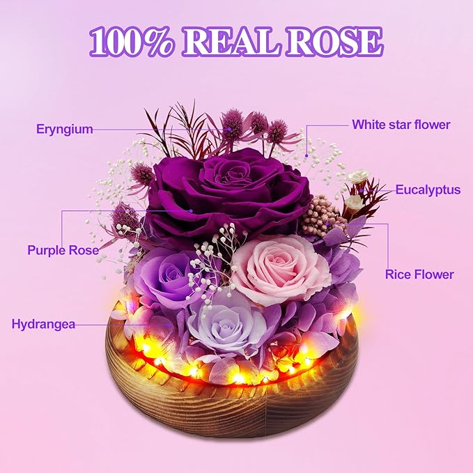 Preserved Rose Forever Flowers in Glass Dome Gifts for Women, Long-Lasting Real Flowers，Red Eternal Rose Birthday Gifts for Mom Valentines Day Anniversary for Wife Girlfriend