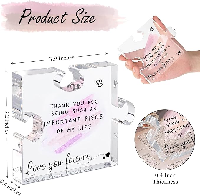 Preserved Real Rose-Eternal Flowers Purple Rose Gifts for Women Her Mom Wife Girlfriend on Valentines Mothers Day with I Love You Necklace 100 Languages Engraved Acrylic Block Puzzle Piece