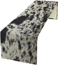 Cow Skin Print Table Runner, Rustic Country Farmhouse Animal Fur Skin Western Farm Black Cowhide Print Dinner Runner Table Decoration for Home Kitchen Dining 13x108in
