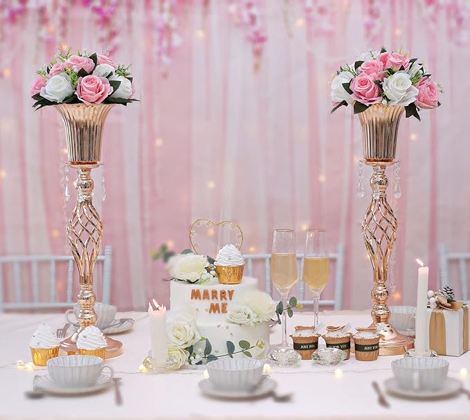 Pack of 10 Wedding Floral Crystal Flower Centerpiece Vases for Reception Centerpieces Party Event, 23.2 inches Versatile Flower Arrangement & Candle Holder Stand