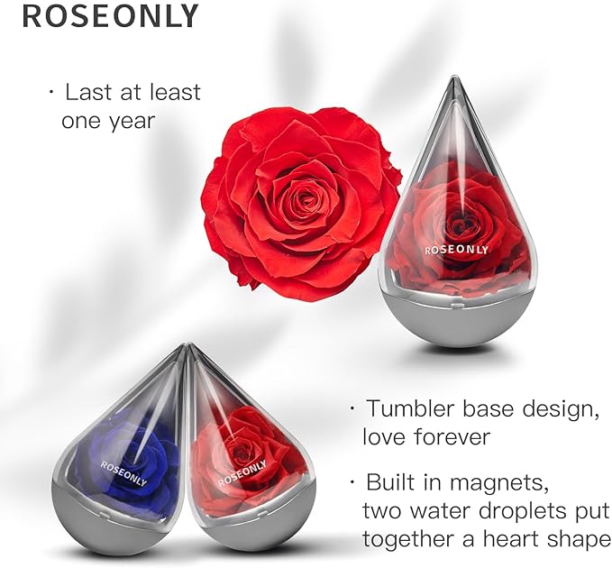 Preserved Rose with Water-Drop Shape, Eternal Flowers Gifts for Women Girlfriend Wife Mothers Real Roses Presents for Her Valentine's Day Christmas Birthday Mother's Day Anniversary (Blue)