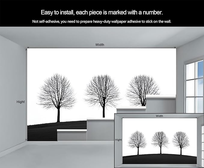 KIREUPA Minimalist Tree Wall Mural, Elegant Tree Silhouette Poster 3d Wall Murals, Modern Forest Wallpaper Mural, for Living Room Bedroom Large Wallpaper Indoor Decor 59" W x39.4 H