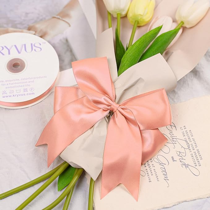 Premium Double Faced Satin Ribbon, 2 Inch X 50 Yards, Peach, Perfect for Gift Wrapping, Crafts, Wedding Decor