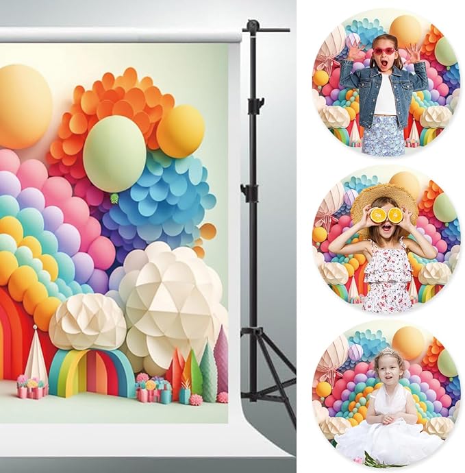 YongFoto Paper Flowers Backdrop 20x10ft Colorful Cut Paper Floral Blossom Rainbow Arch Hot Air Balloon Honeycomb Ball Photography Background Lovely Party Banner Home Decor Photo Studio Booth Props