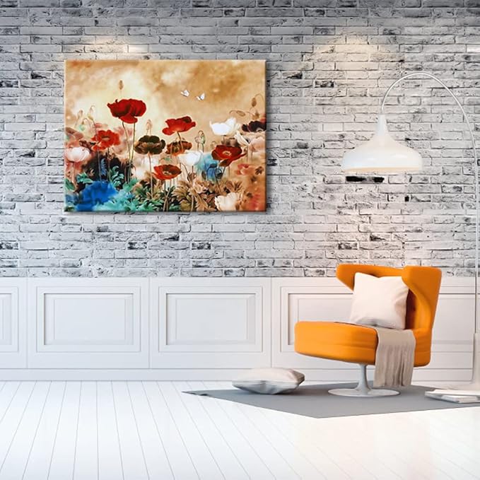 Wieco Art Blooming Poppies Extra Large Contemporary Colorful Flowers Pictures Paintings on Canvas Wall Art Modern Gallery Wrapped Floral Giclee Canvas Prints for Living Room Home Decorations XL