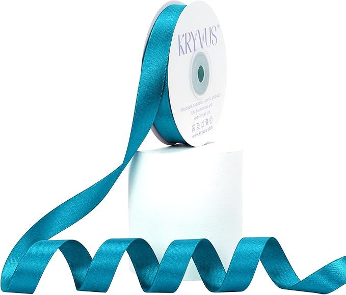 Premium Double Faced Turquoise Blue Satin Polyester Ribbon, 5/8 Inch X 25 Yards, Perfect for Gift Wrapping, Crafts, Wedding Decor