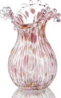 QFkris Handblown Glass Vase, Modern Art Flower Vase with Pink Petal Decorative for Home Decor, 8.5 inch Tall for Living Room Dining Tabletop Centerpiece Statement Office Decoration