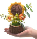 Handmade Crochet Knitted Sunflower Bouquet Creative Knitted Potted Plant Mini Cute Home Desktop Decorations and Gifts for Friends, Lovers, Classmates