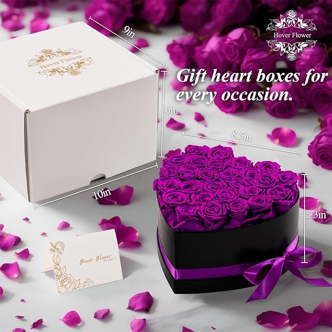 27 Forver Preserved Flowers in a Heart Box, Flowers for Her,Eternal Roses Flowers for Delivery Prime, Flowers Birthday Gifts for Women Mom Grandma Wife - Purple