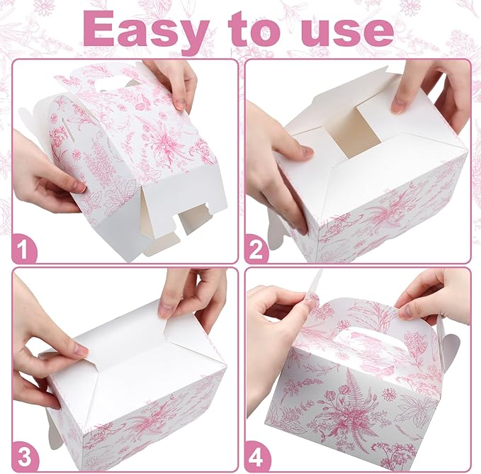 Dunzoom 24 Pack Pink Floral Paper Gift Boxes Party Favor Gift Gable Boxes with Chinoiserie Floral Printed Candy Treat Box for Wedding Birthday Tea Bridal Shower Party